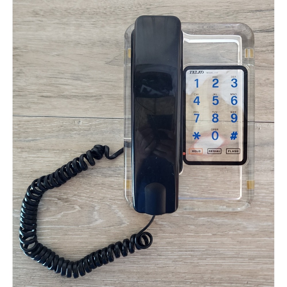 Vtg Telko Clearview Telephone Model 777 Clear Blue‎ Numbers Large Text Wall Desk